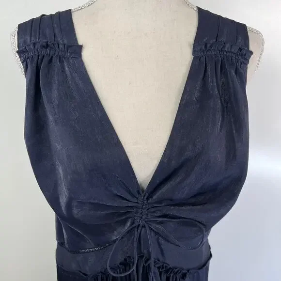 Jonathan Simkhai Tiered Sleeveless V Neck Maxi Dress Midnight Blue